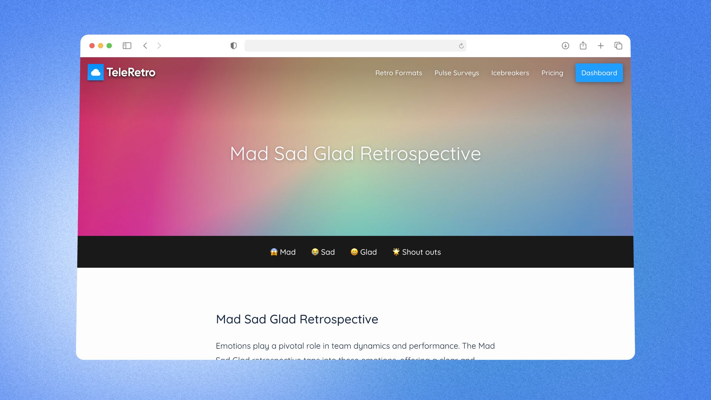 Mad Sad Glad - plantilla de retrospectiva