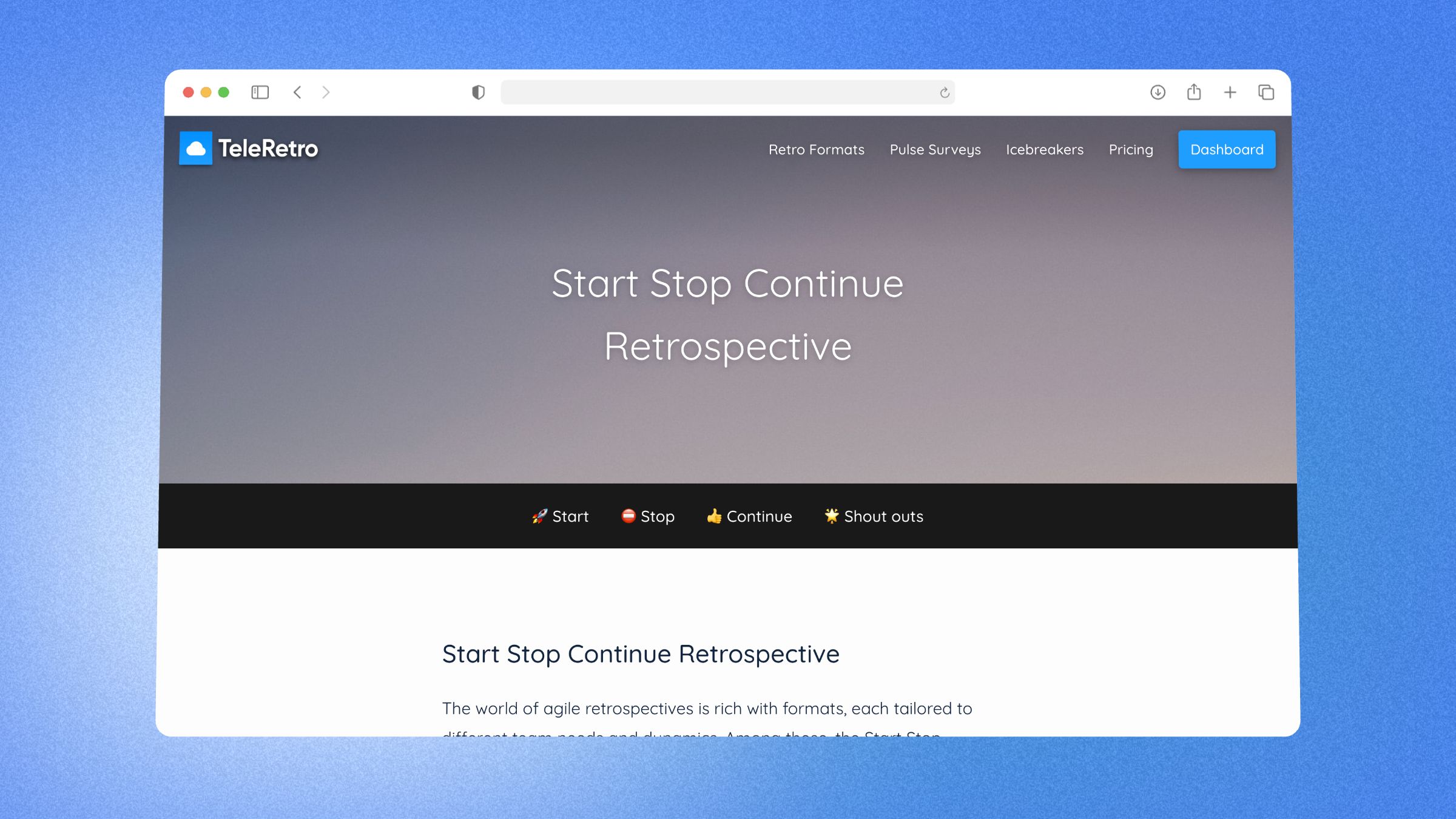 Start Stop Continue - แม่แบบ retrospective